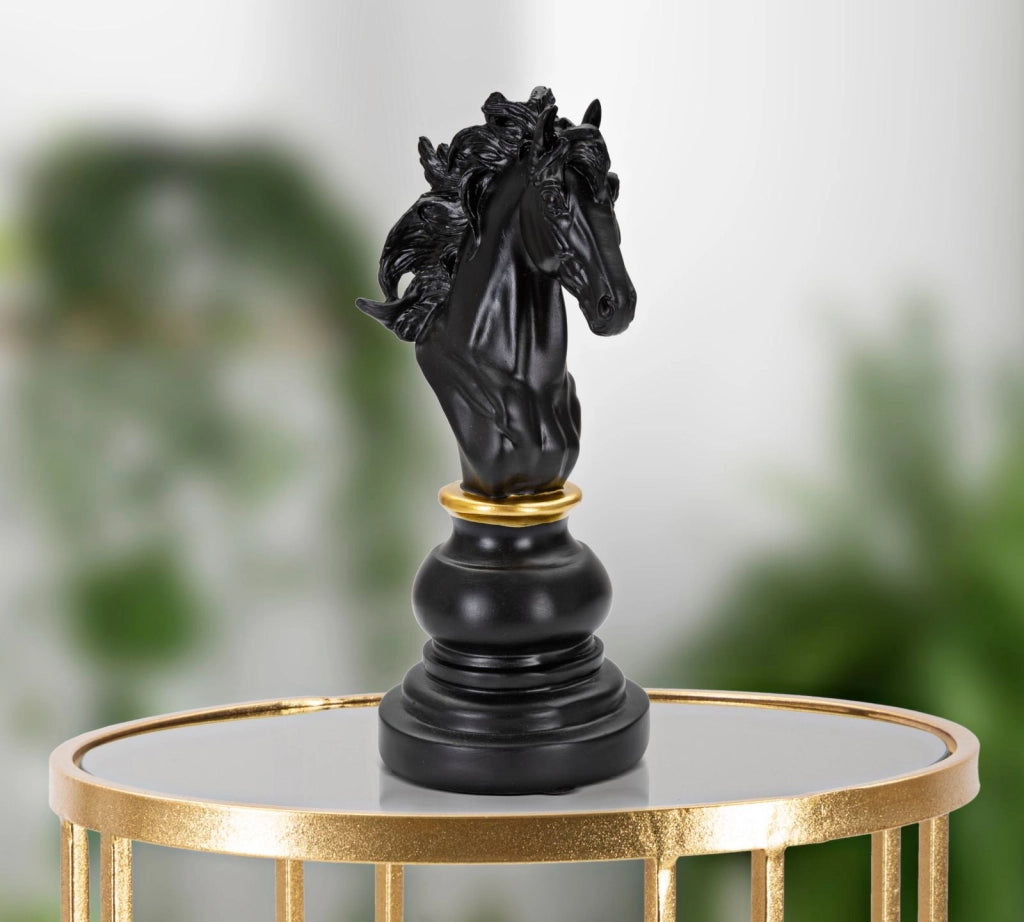 Cavallo da Scacchi 14x27x11 cm in Poliresina Nero/Oro