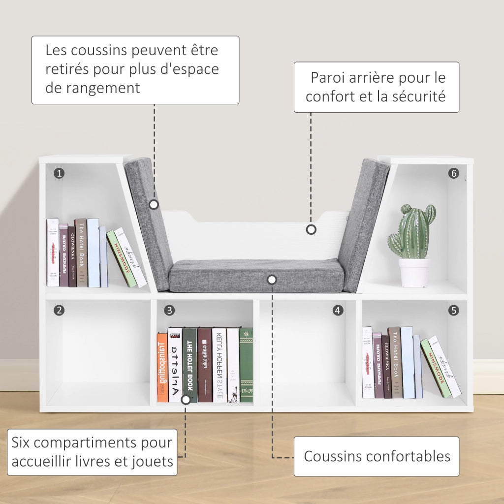 Libreria con panchina e scaffale cubo ¨C zephmum ¨C grigio 102x30x61 cm