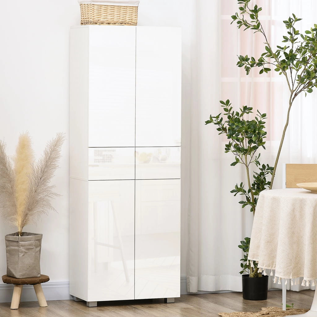 DISPENSA CUCINA CON 4 ANTE, 3 RIPIANI REGOLABILI E MENSOLE 60X35X170 CM BIANCO