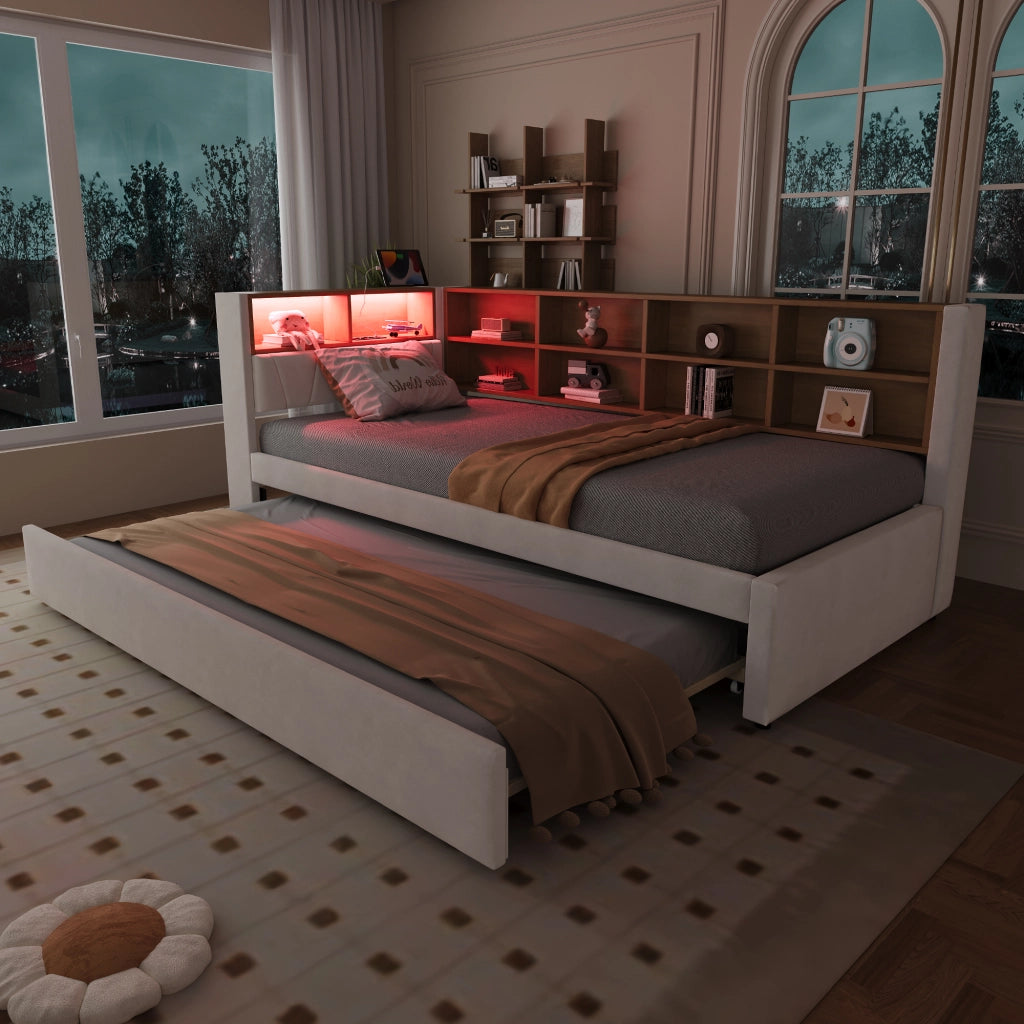 Divano letto multifunzione flanella beige 90x200 cm