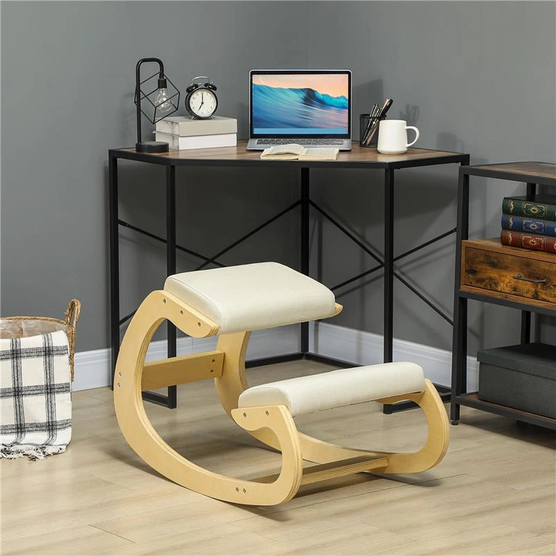 SEDIA ERGONOMICA CPN INGINOCCHIATOIO + MOVIMENTO A DONDOLO, IN TESSUTO EFFETTO LINO E LEGNO DI BETULLA, 55X85X55 CM, CREMA
