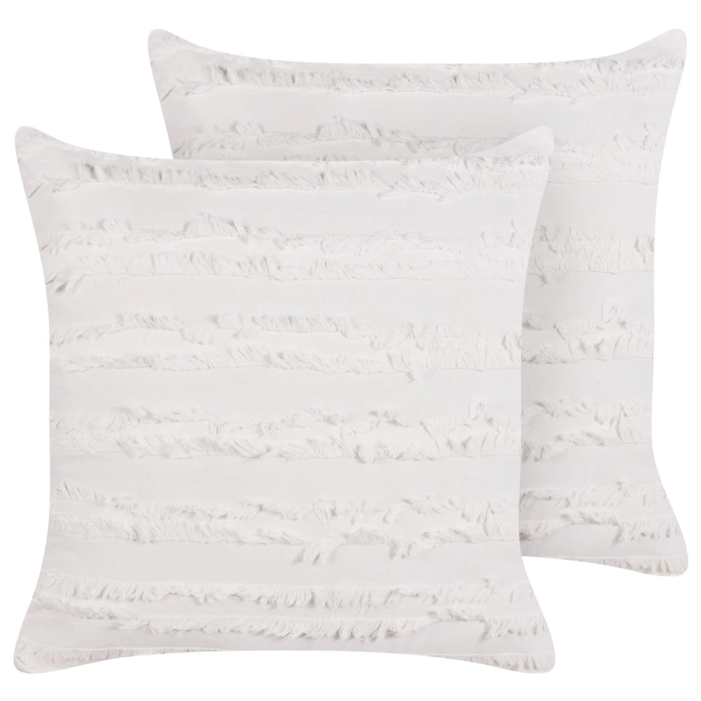 Set di 2 cuscini in cotone con motivo a tinta unita bianco 45 x 45 cm stile moderno federa rimovibile