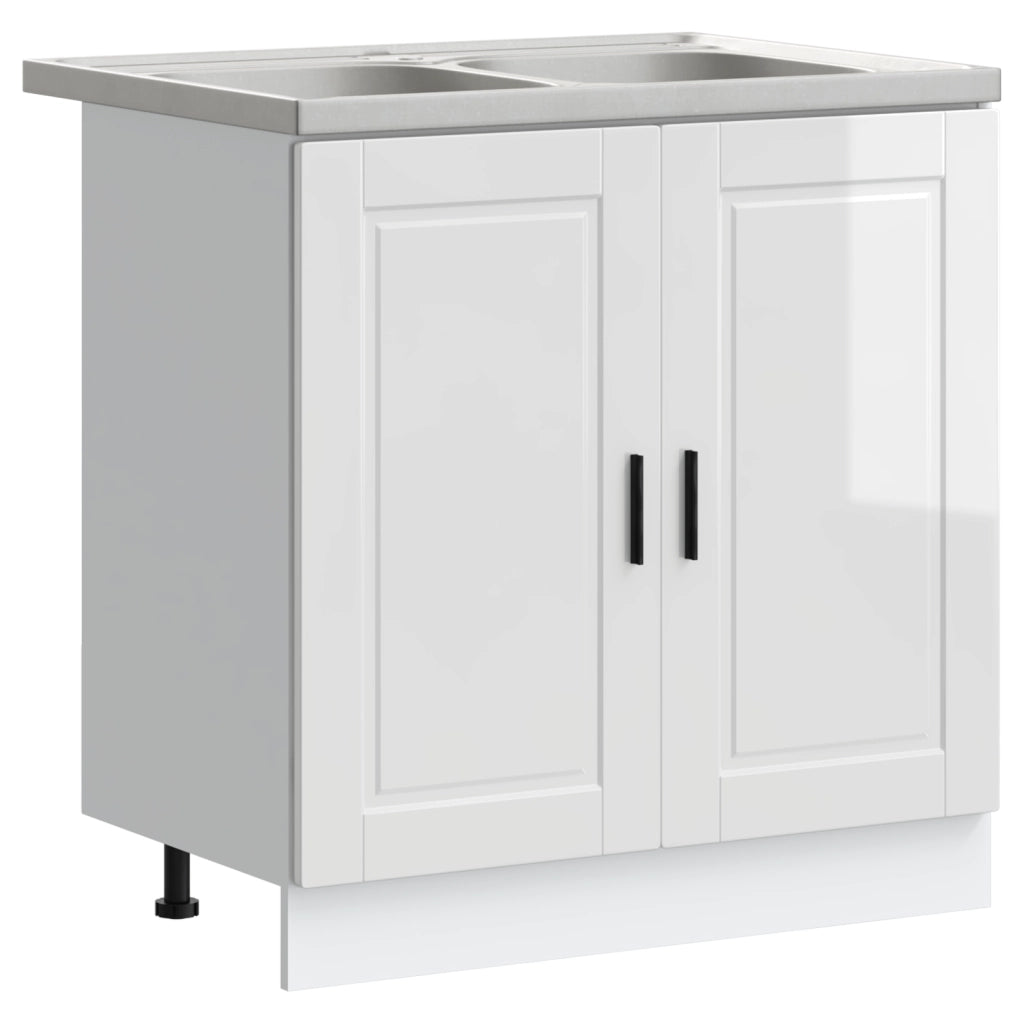 Mobile sottolavello  "Porto" con Lavabo Alta Lucentezza Bianco 80x46x84,5 cm Legno ingegnerizzato