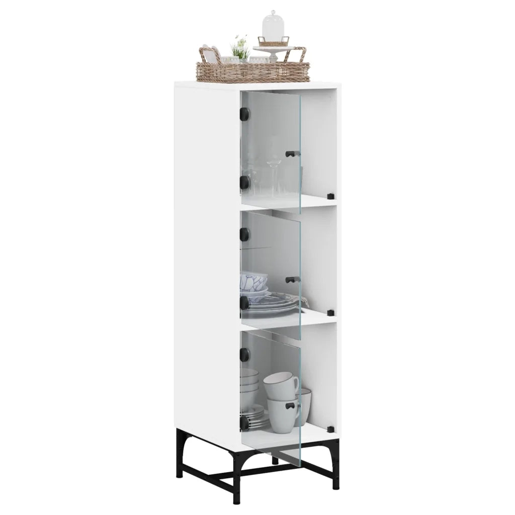 Credenza | Madia | Buffet da pranzo | Armadio da pranzo con Ante in Vetro Bianca 35x37x120 cm