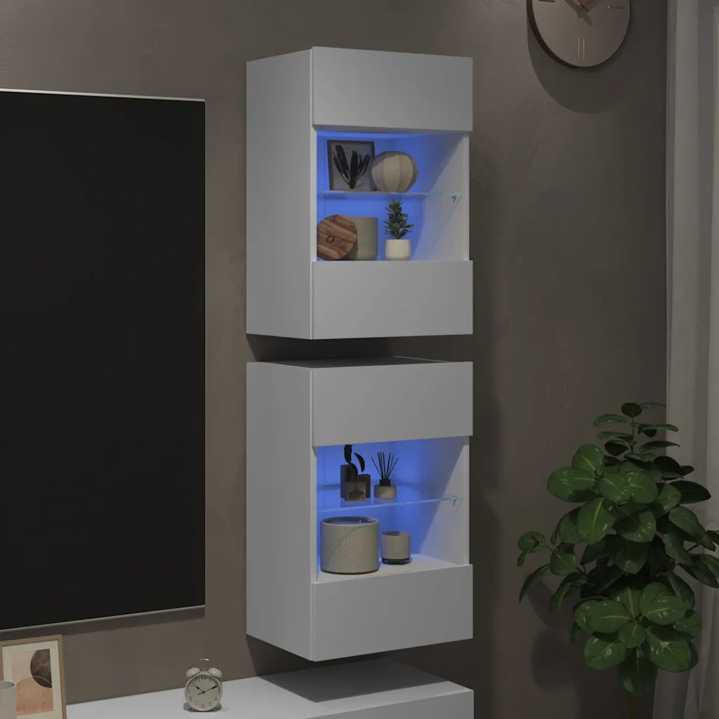 Mobili da parete con luci LED per TV 2pz | Armadietto TV | Mobile Porta TV Bianchi 40x30x60,5 cm