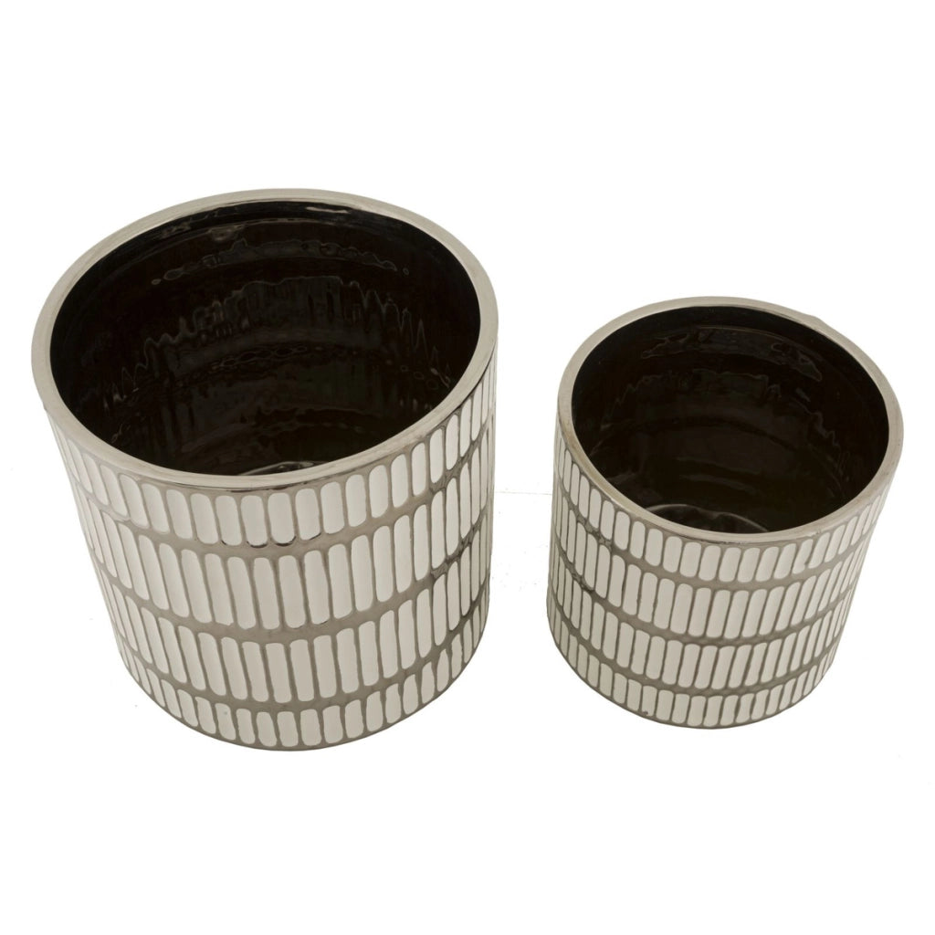 Set di 2 Vasi Decorativi VKH386, Bianco, Ceramica, 22,5x22,5x24 cm