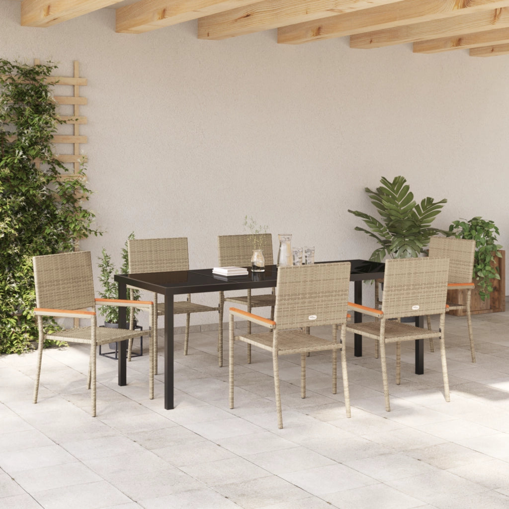 Set da Pranzo da Giardino 7 Pezzi Beige Polyrattan