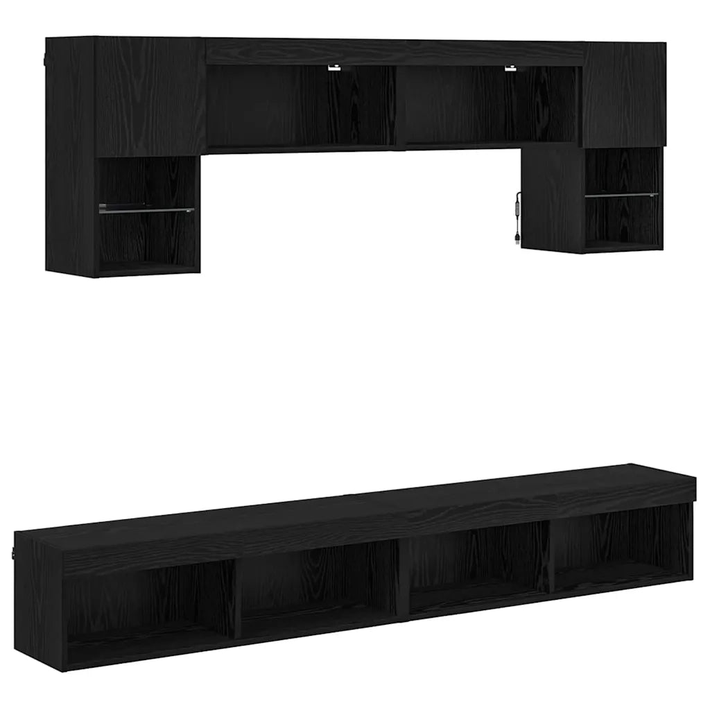 Unità a muro per TV con LED 6 pcs Rovere Nero Legno multistrato 3402964