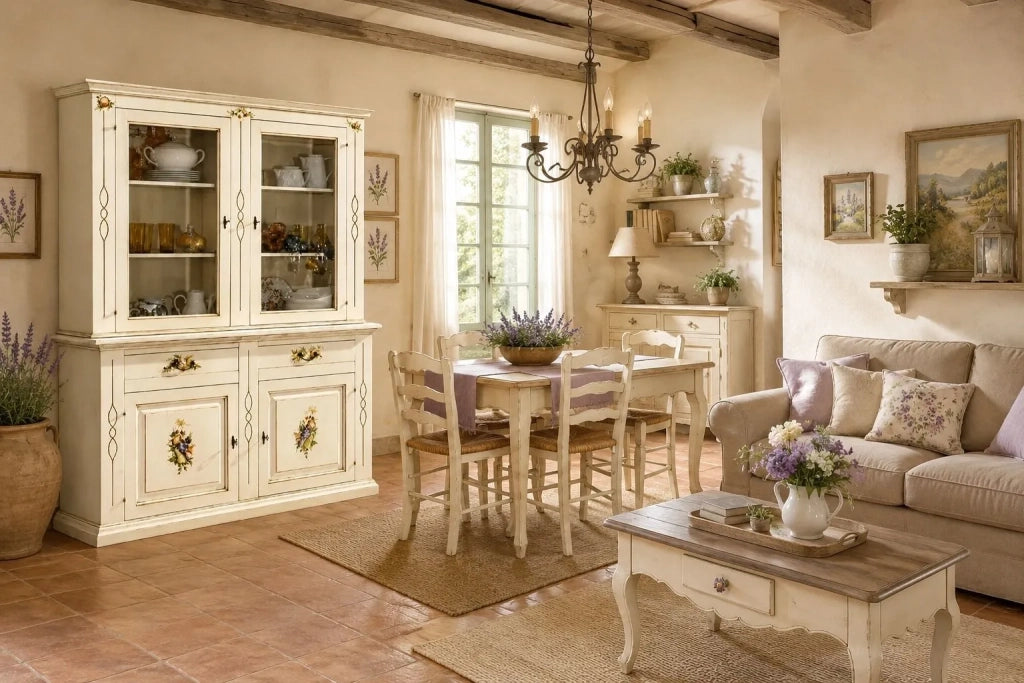 Cristalliera shabby avorio pennellato decori 168x48x222 - Mobili 2G