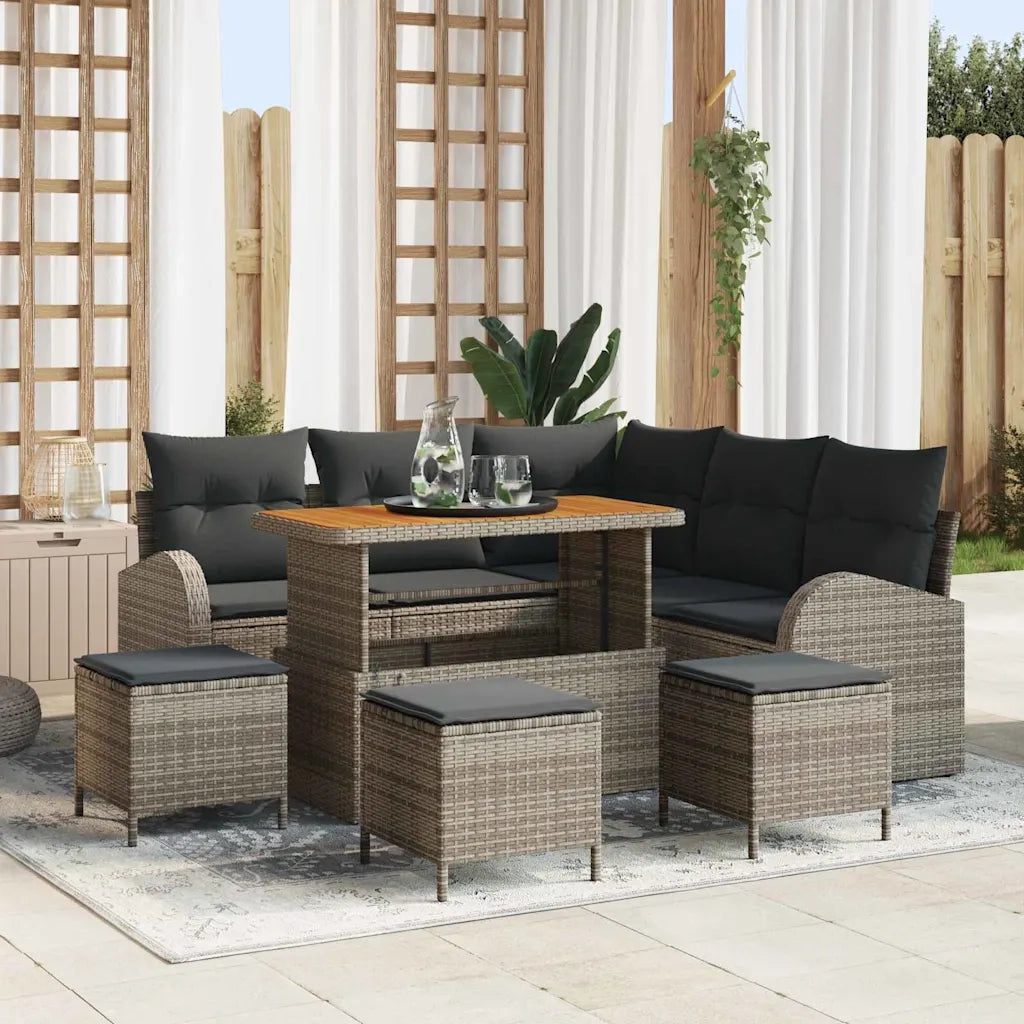 Set Divano da Giardino con cuscino 9 pcs Grigio polyrattan