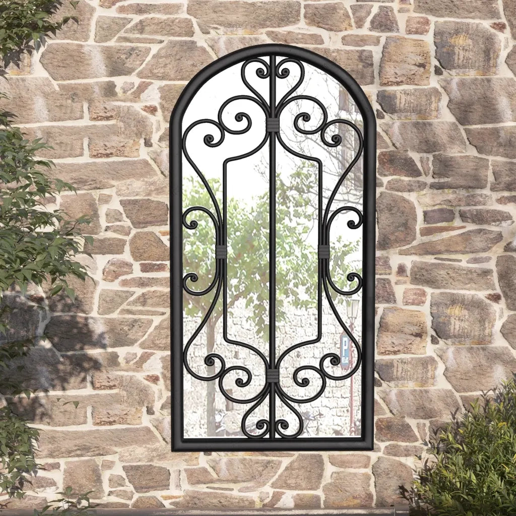 Specchio da Giardino Nero 70x30 cm in Ferro per Uso Esterno 318376
