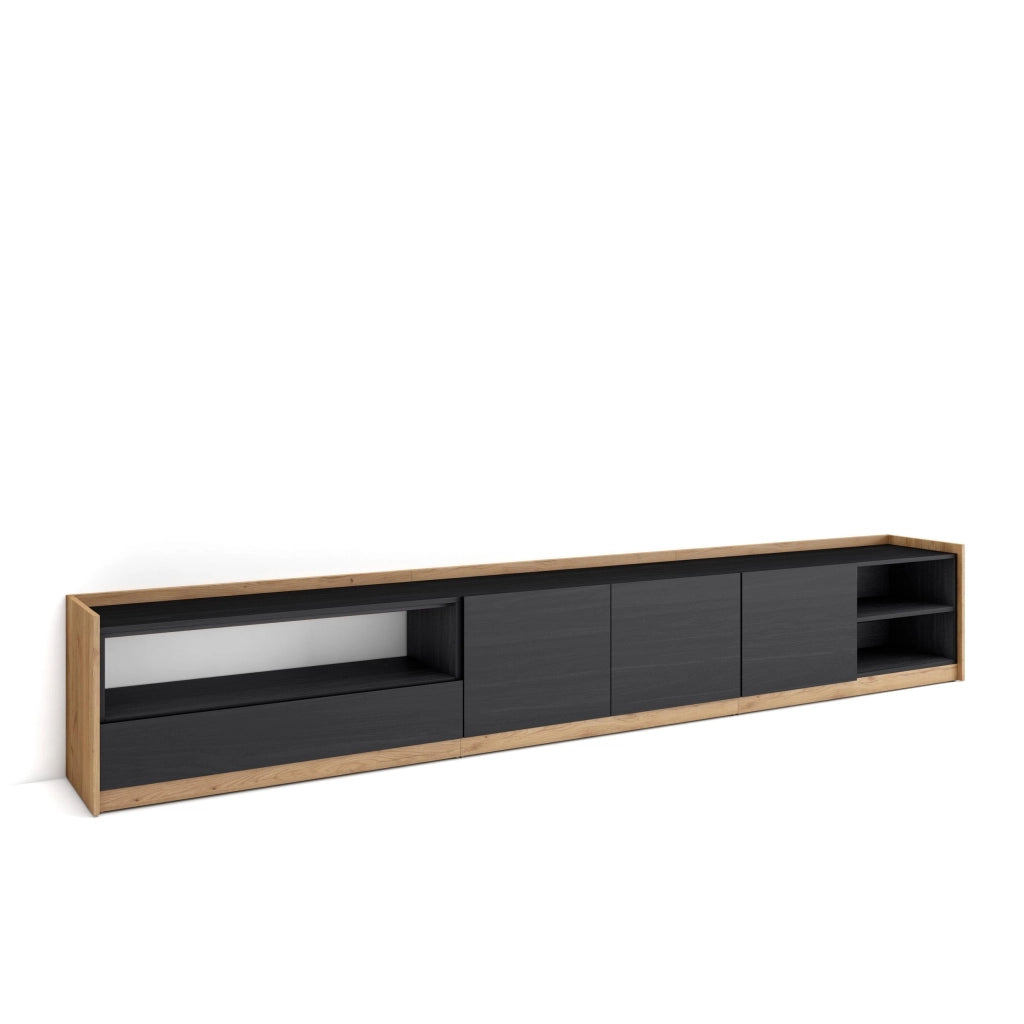 Mobile TV Soggiorno, 310x50x37 cm, Per TV fino a 80", Mobile Soggiorno, Nero e rovere