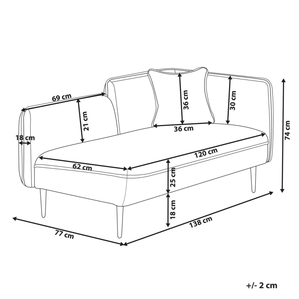 Chaise longue destra in poliestere marrone con cuscino e gambe metallo stile moderno