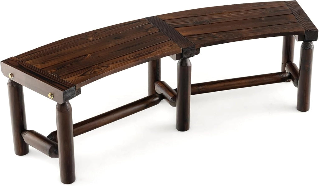 Panchina da Esterno in Legno per 2-3 Persone, Portata 325 kg, Panca Curva con Sedile Ampio e a Doghe, Panchina da Balcone, Giardino e Cortile (Marrone)