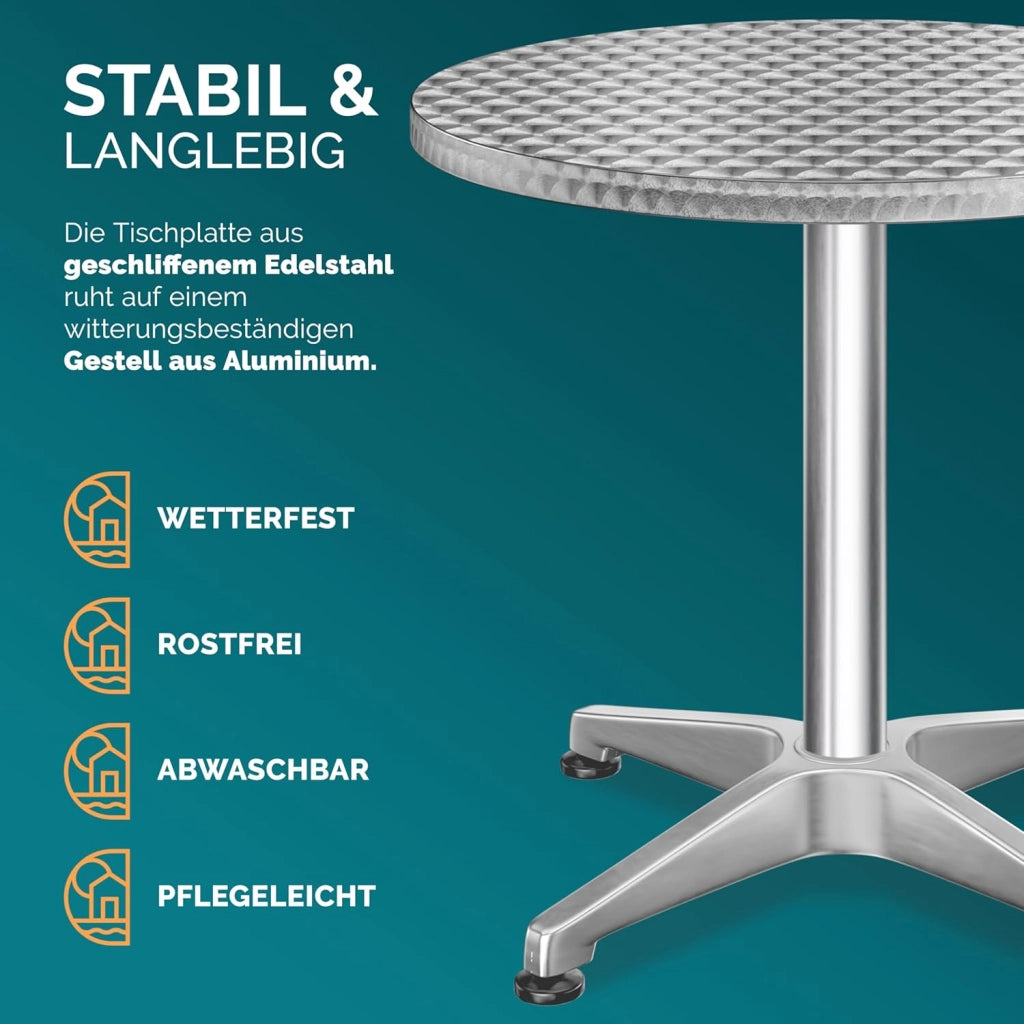 ® Tavolo Alto da Bar 2in1 con Copritavolo Regolabile 70 cm / 115 cm in Alluminio Rotondo Ø60cm Resistente per Giardino Bistro Tavoli da Birreria Feste Ricevimento