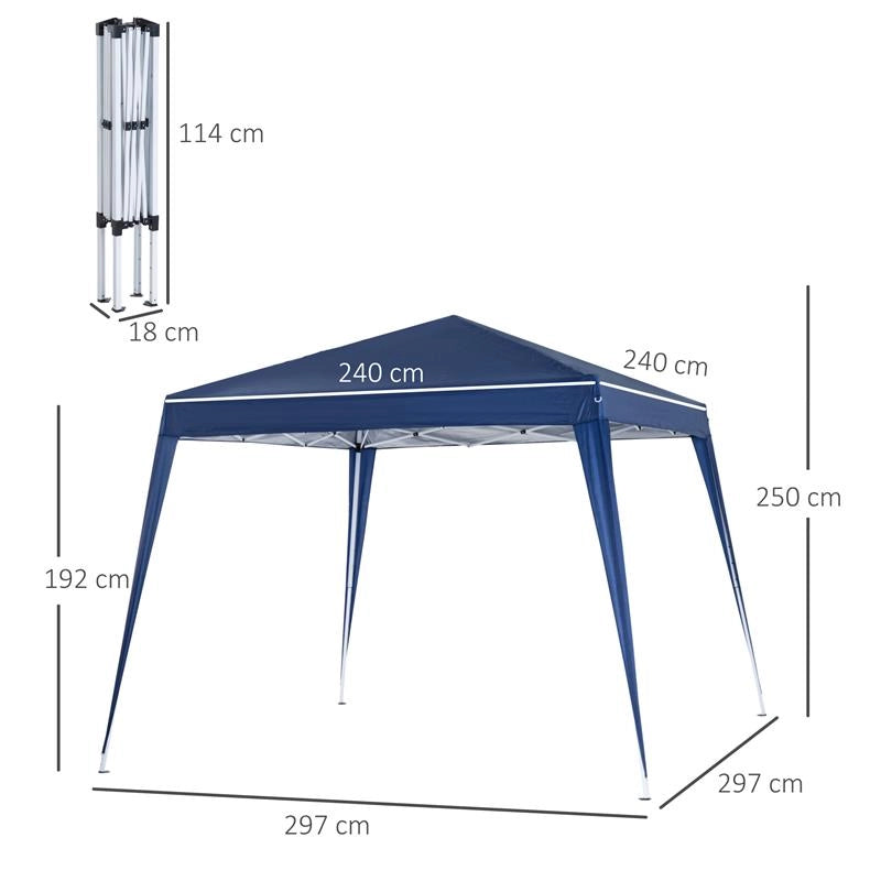 GAZEBO PIEGHEVOLE DA GIARDINO 2.4X2.4M CON STRUTTURA IN ACCIAIO E CORDE ANTIVENTO, BLU