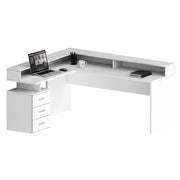 Scrivania Leonilda, Scrittoio angolare con sopralzo, Scrivania ufficio multiuso, 180x90h160 cm, Bianco