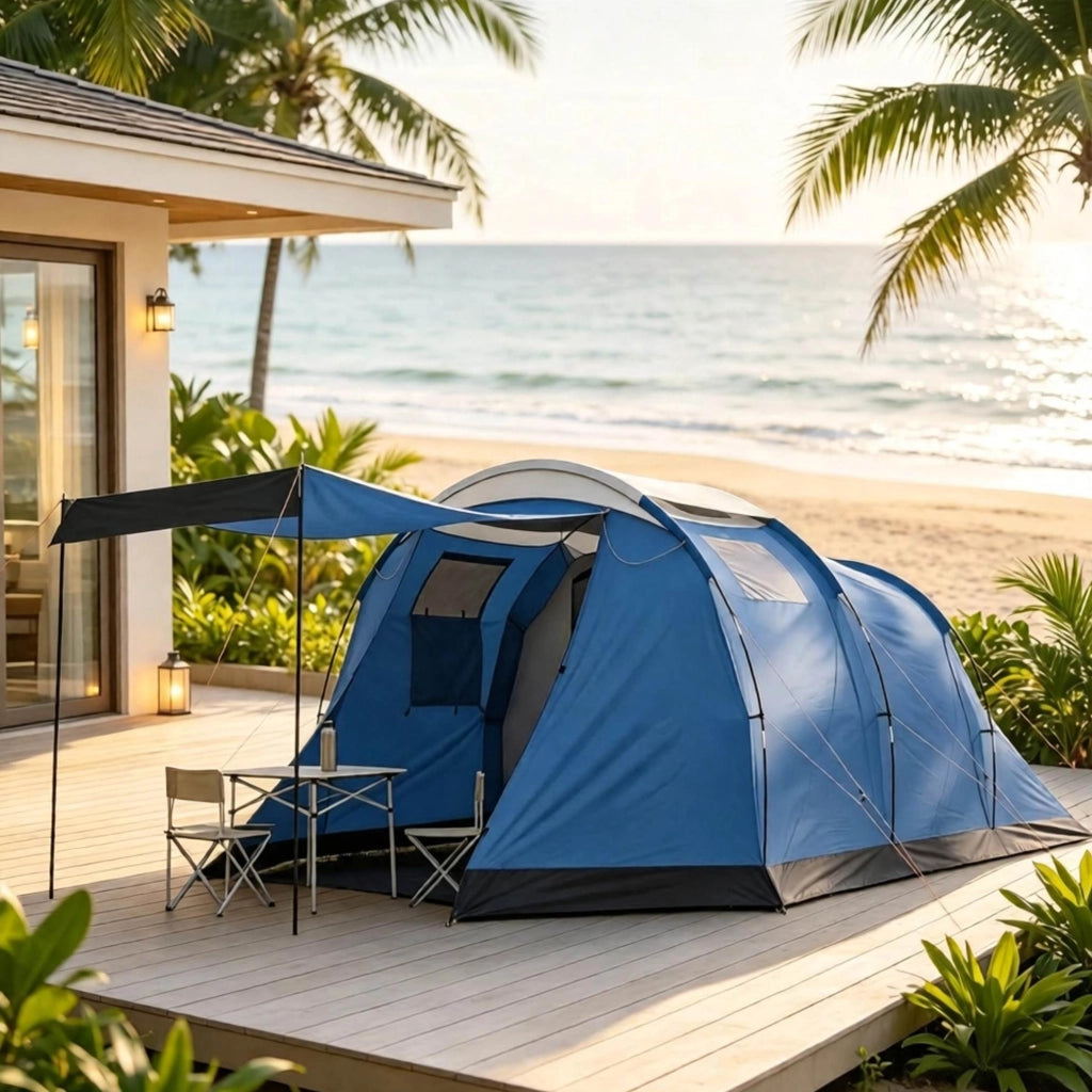 Tenda da campeggio a tunnel per 3-4 persone; impermeabile 3000 mm; blu