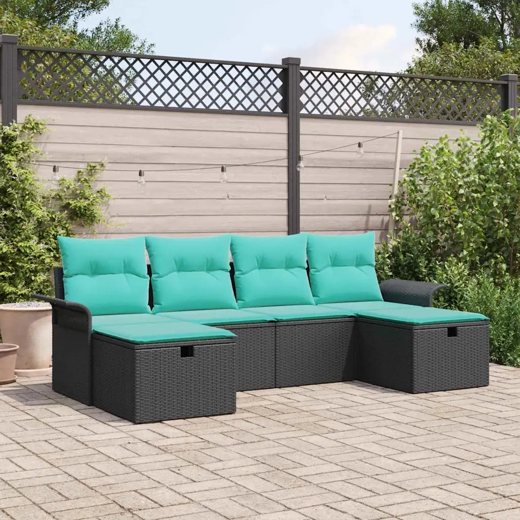 Set Divano da Giardino con cuscino 6 pcs Nero Poly Rattan 3360257
