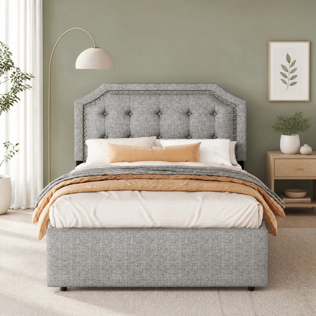 LETTO imbottito 90x200 cm Grigio con 2 cassetti