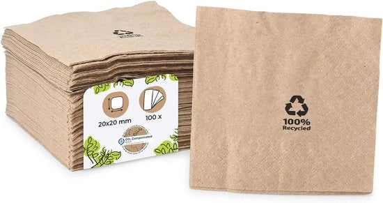 Servetten ecocompatibili di carta riciclata - tovagli di carta di alta qualità - 20 x 20 cm - 100 pezzi - tovagli per cocktail - non sbiancati - decomponibili biologici - tovagli compostabili di carta