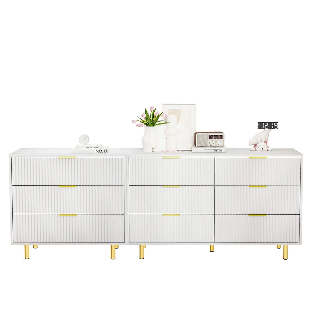 Cassettiera Modulare con 9 Cassetti e Sideboard ¨C MINIMAL ¨C Bianco e Oro 200x40x72 cm