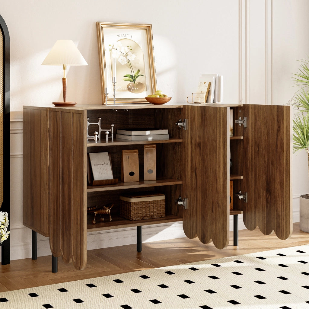 OKWISH Credenza Moderna con 2 Ante e Ripiani Regolabili, Apertura a Pressione, per Soggiorno o Ingresso, MDF, Noce, 120 × 35 × 80 cm