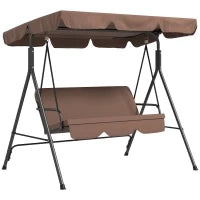 Dondolo da Giardino a 3 Posti con Tettuccio Parasole Inclinabile e Cuscini, 172x110x153 cm, Marrone e Nero