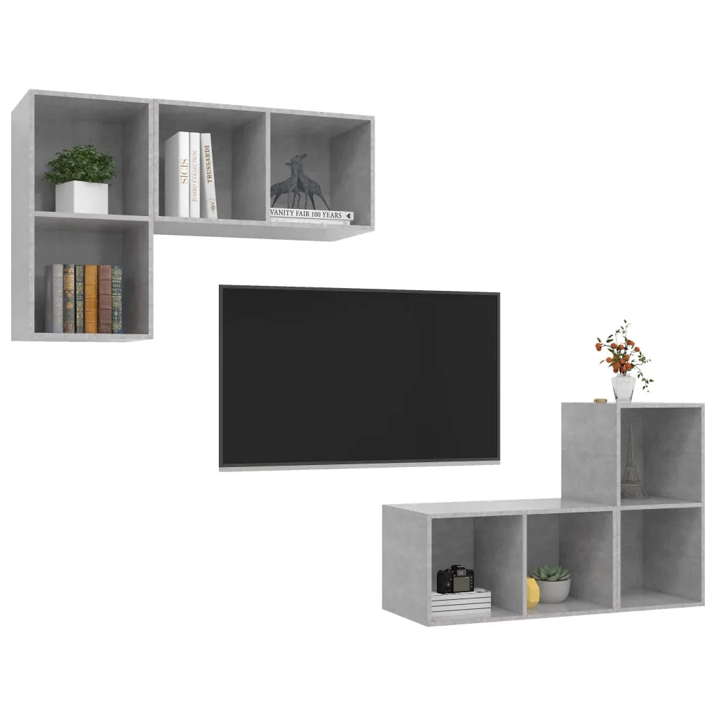 Mobile TV a Parete 4 pz-Set di 4 Mobile TV a Muro Grigio Cemento in Truciolato 849470