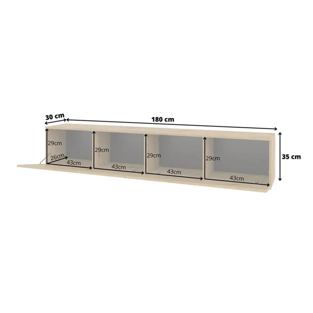 Mobile TV 180 cm collezione EVA. Colore rovere e nero.