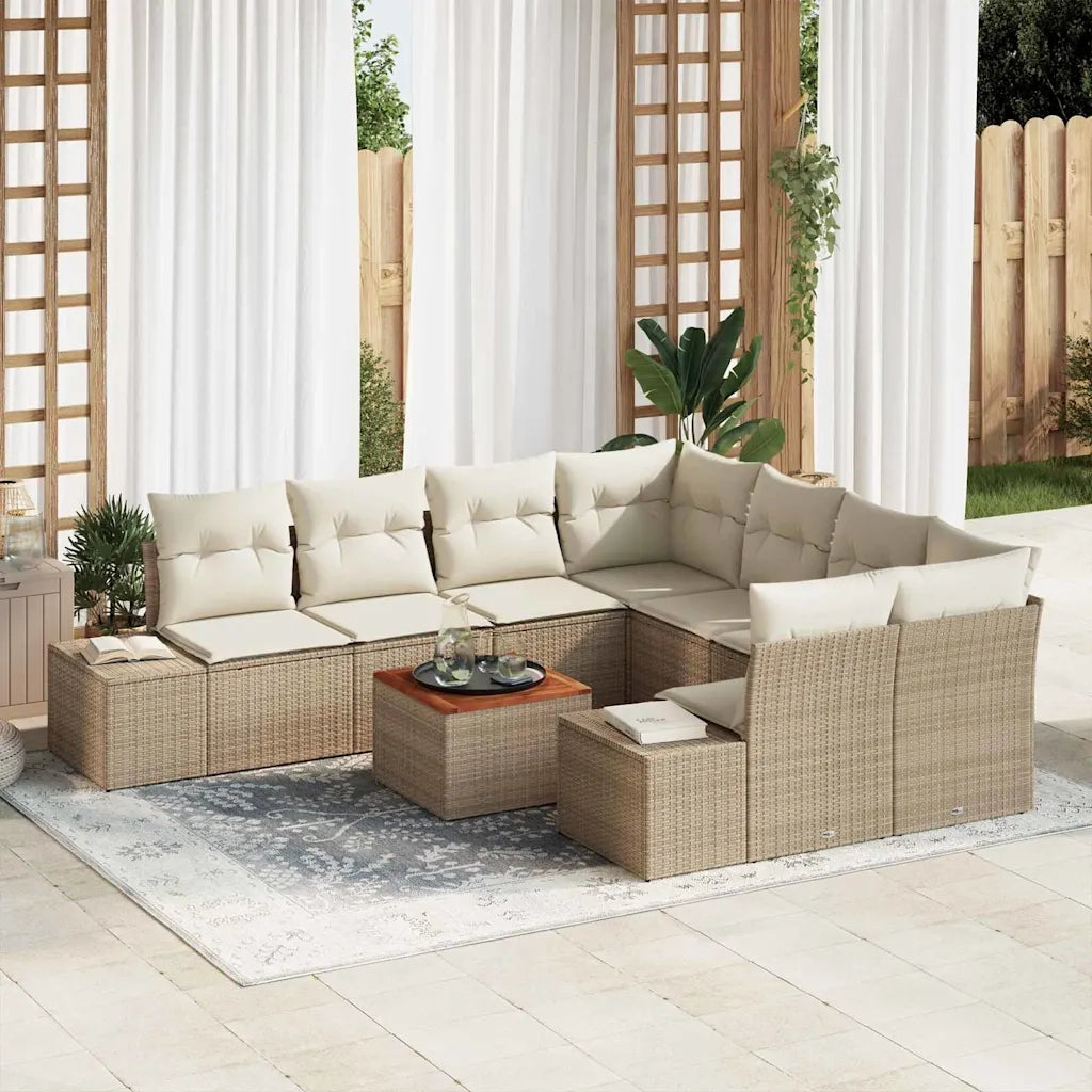 Set Divano da Giardino con cuscino 9 pcs Beige polyrattan 3347939
