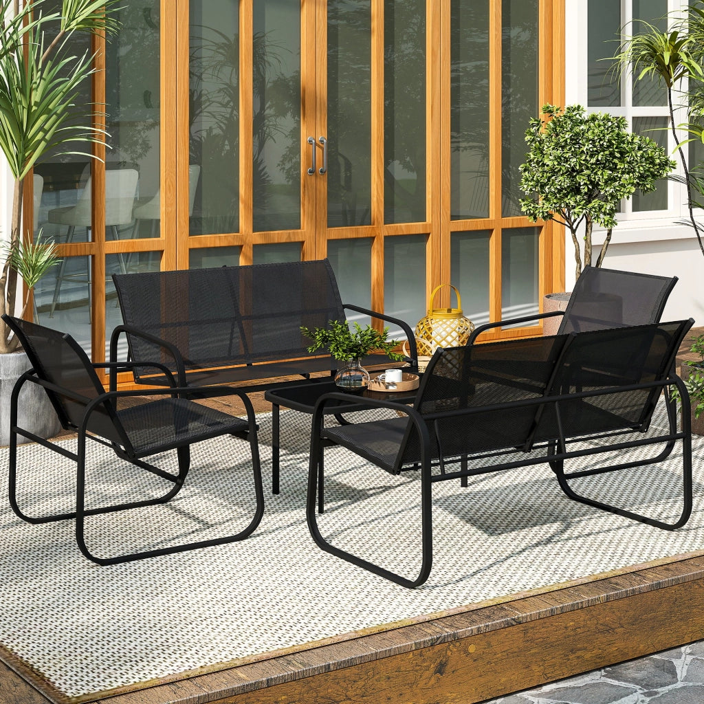 Set da Giardino con 2 Divani 2 Posti, 2 Poltrone e un Tavolino da Caff¨¨ con Piano in Vetro, Nero
