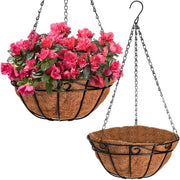 Set di 2 vasi da giardino in metallo appesi, vasi da piante appesi 12", vaso per piante con rivestimento in fibra di cocco spessa - schema a S