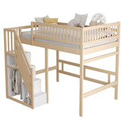 Letto a Soppalco Letto Matrimoniale con Scala Contenitore e Sponda Alta; 140 x 200 cm; senza Materasso