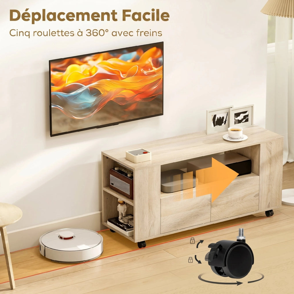 Mobile TV con ruote ¨C zephmum ¨C bianco, legno, 102x30x cm