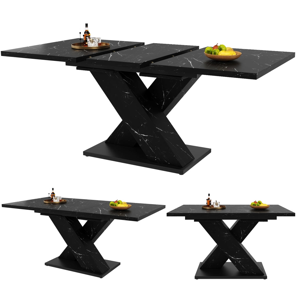 Tavolo da Pranzo Allungabile Nero Effetto Marmo ¨C MINIMAL ¨C Piano Metallo Design Moderno per 4-6 Persone