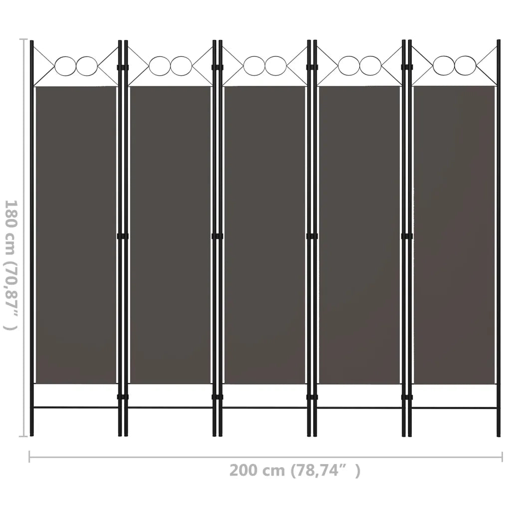 Paravento a 5 Pannelli Antracite 200x180 cm 320709