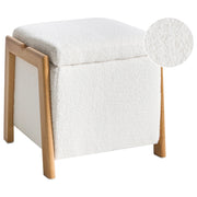 Pouf rivestito in tessuto bouclè bianco con contenitore Accessorio Soggiorno Camera da letto Glam Retrò