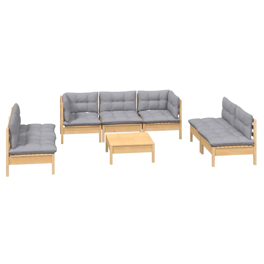 Set Divani da Giardino 8 pz con Cuscini Grigi Massello di Pino cod mxl 42074