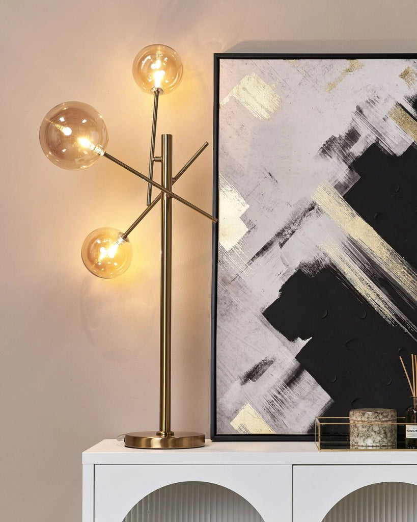 Lampada da scrivania in metallo oro vetro 3 paralumi rotondi Design moderno e glam Illuminazione del soggiorno