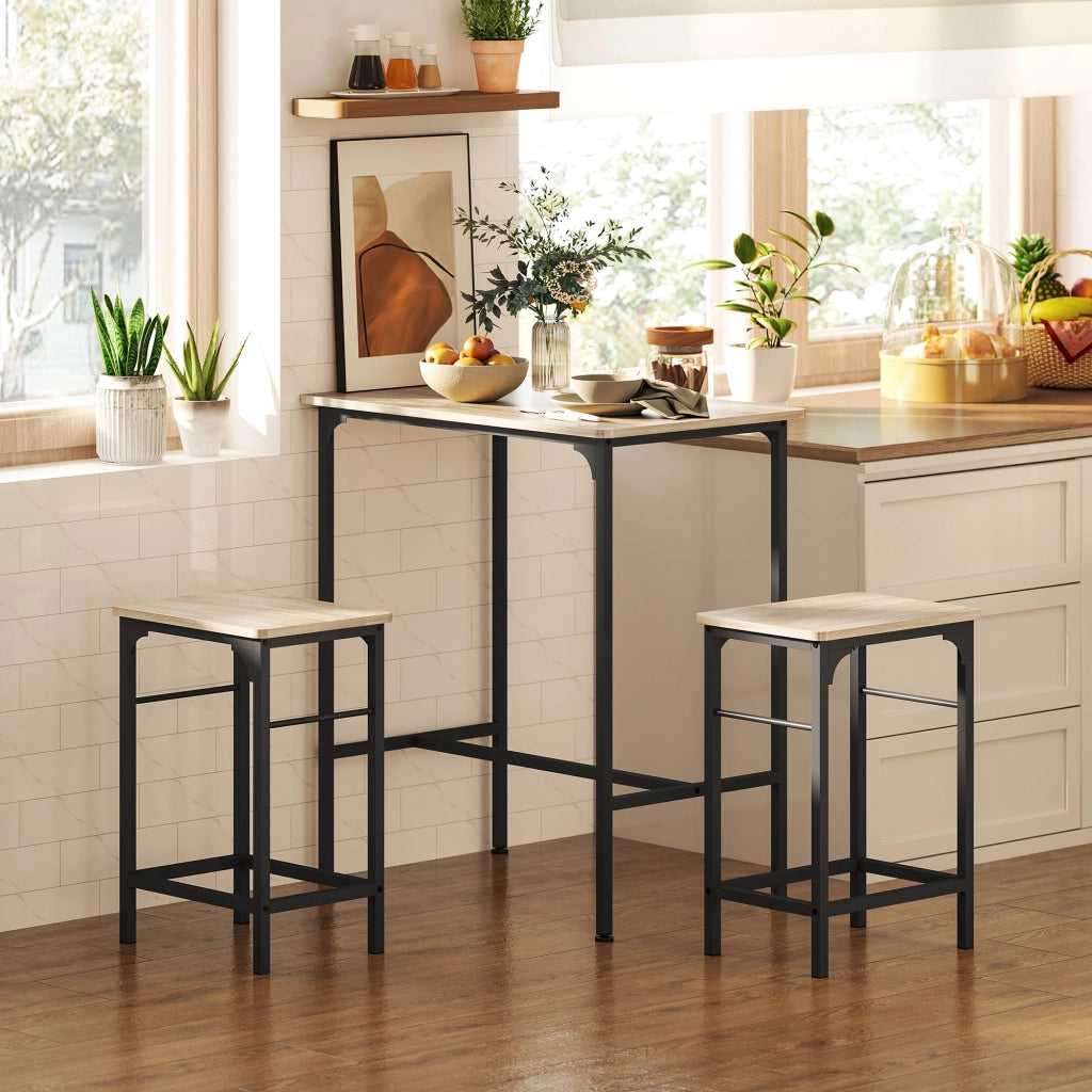 Set tavolo bar con 2 sgabelli ¨C Xylo ¨C telaio acciaio effetto legno naturale