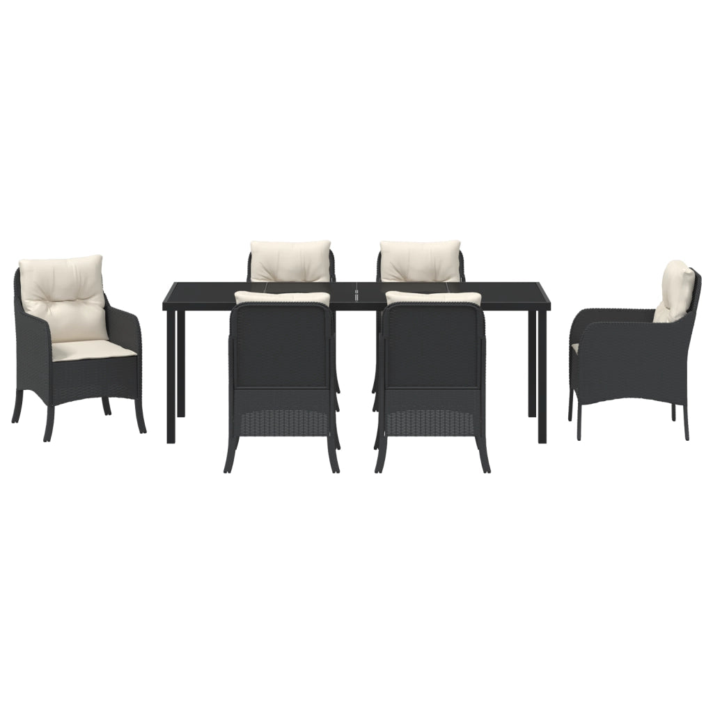 Set da pranzo da giardino con 7 pezzi con cuscini in rattan nero