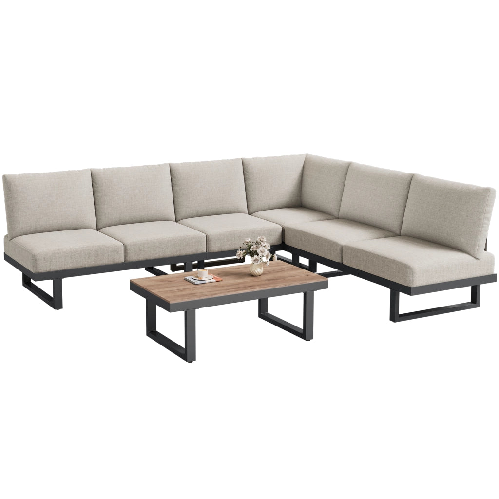 Set mobili giardino: sdraio + Divanooo angolare + lettino reclinabile + tavolino; trasformabile; acciaio; grigio