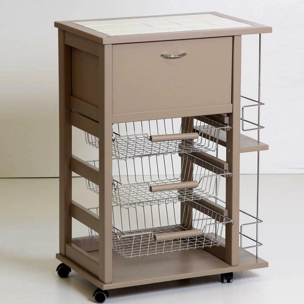 CARRELLO PORTAFRUTTA VESUVIO CON PORTA PANE E BOTTIGLIERIA  FANGO 85X59X39