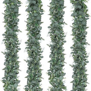 4 pezzi di finte slanciate di eucalipto con foglie di salice, foglie verdi e corone di fiori bianchi, pianta artificiale, pianta da appendere per sfondo, decorazione di matrimonio, tovagliato per tavola, centro di tavola