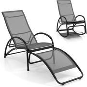 Sedia a Dondolo 2 in 1 da Giardino, Lettino Prendisole Convertibile con Schienale Regolabile a 4 Posizioni, Braccioli Curvi e Telaio in Alluminio, per Patio e Piscina, Portata 150 kg (Grigio)