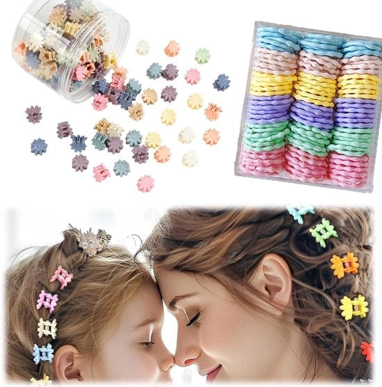 Accessori capelli colorati 100 pezzi - Elastici per acconciature - Clip per capelli fiorali 20 pezzi - Alta elasticità - Adatti per donne