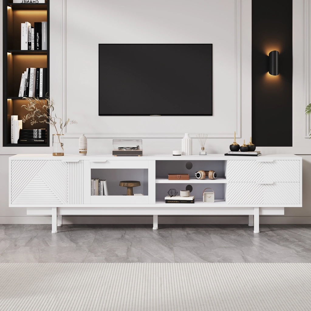 Mobile TV con 2 Ante e 2 Cassetti; Anta in Vetro Temperato; Stile Moderno; 200??40??50;5 cm; in Truciolare; Bianco
