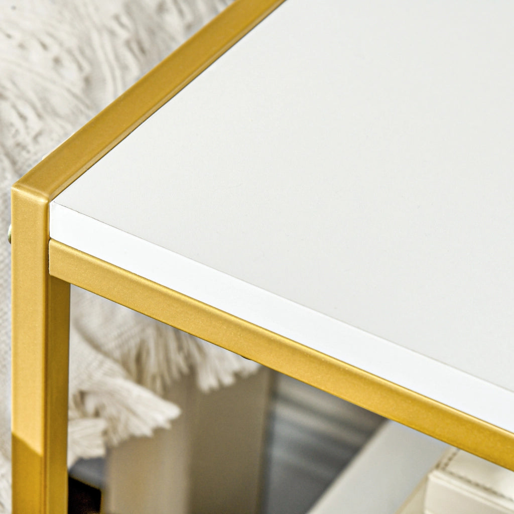 EasyComfort Set di 2 Comodini Moderni con Cassetto e Ripiano Aperto, 50x40x55cm, Bianco e Oro