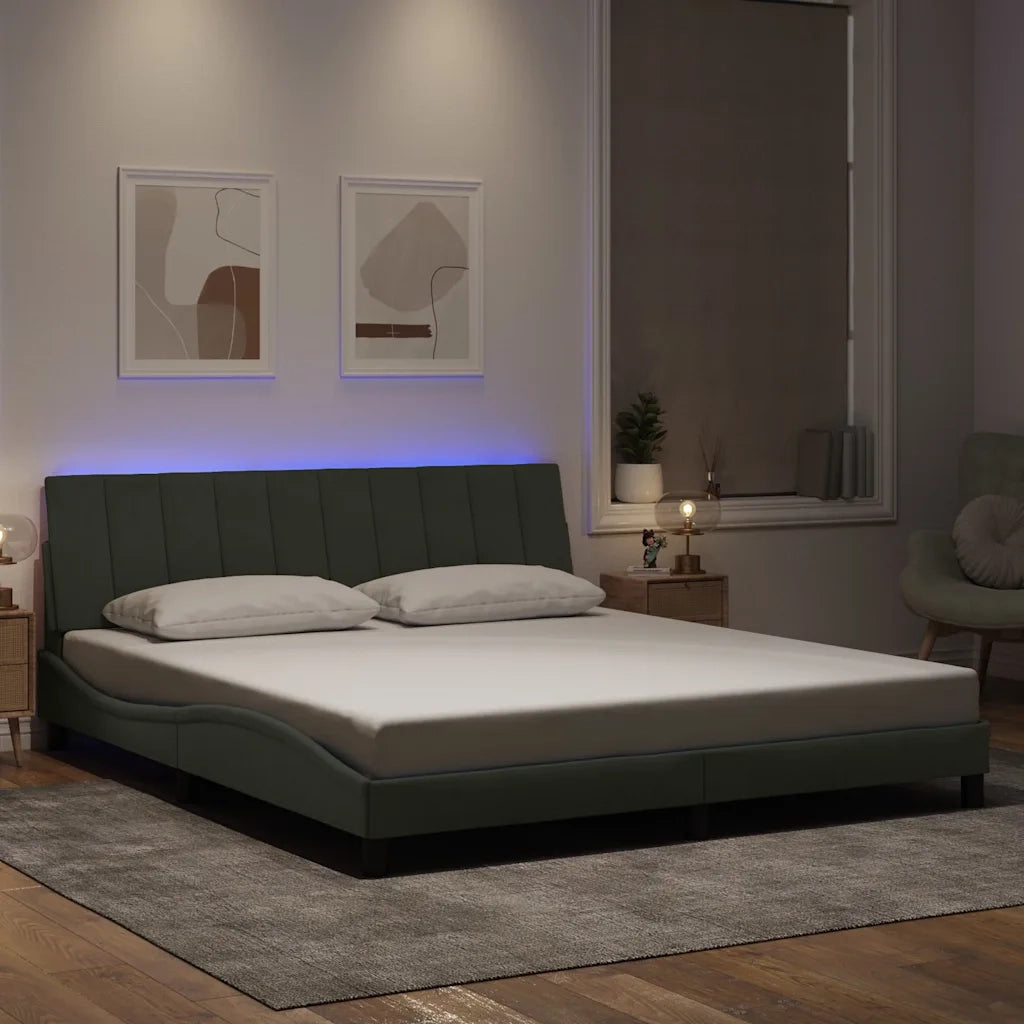 Giroletto con LED senza Materasso Hanko Grigio Chiaro 180x200 cm in Velluto